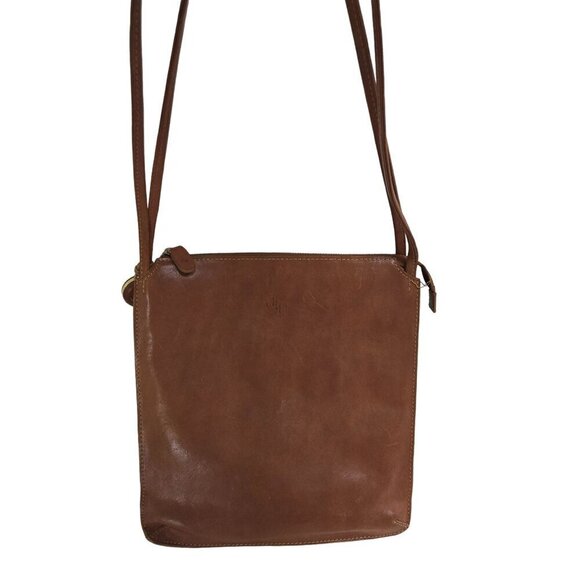Monsac Vintage Brown Leather Double Handle Logo Bag Charm Tote Shoulder Bag - Picture 1 of 8